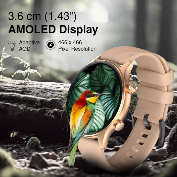 Fastrack Optimus2 Pro-1.43'' AMOLED|Advanced Blazing Fast UI|AOD|Metal Case|Working Crown Smartwatch  (Beige Strap, Free Size) - Image 2